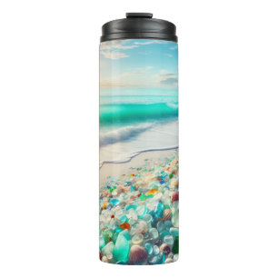 Bouteilles Isothermes Jolie plage Ocean avec verre de mer