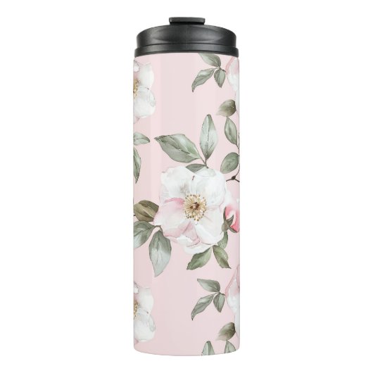 Bouteilles Isothermes Jolies Fleurs Blanches Roses (Devant)