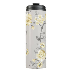 Bouteilles Isothermes jolies fleurs jaunes avec motif feuille gris sur g