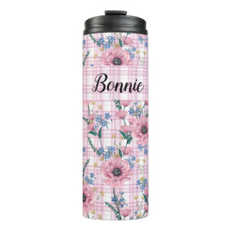 BOUTEILLES ISOTHERMES JOLIES FLEURS ROUGES PASTEL AVEC MOTIFS À CARREAUX