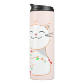 Bouteilles Isothermes Joyeux Chat Jouer Avec Lumière LED | Noël mignon (Tourné sur la droite)