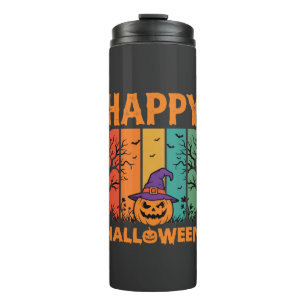 Bouteilles Isothermes Joyeux Halloween Citrouille Vintage Vecteur