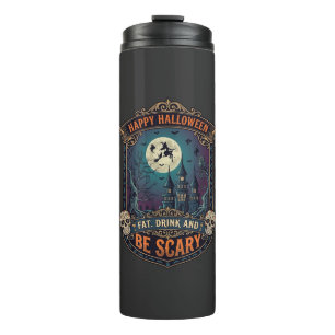 Bouteilles Isothermes Joyeux Halloween Sorcière Château Crânes Gras Boir