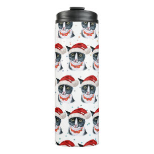 Bouteilles Isothermes Joyeux Noël Chat noir et blanc Aquarelle