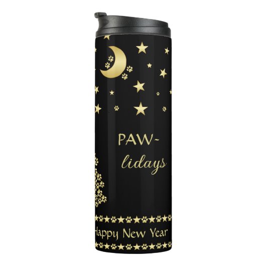Bouteilles Isothermes Joyeux Pawlidays, Or brillant Paw sapin de Noël (Tourné sur la droite)