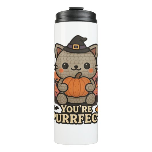 Bouteilles Isothermes Kawaii Halloween Chat avec Citrouille, jolie sorci (Devant)