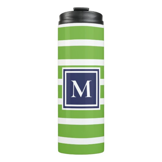 Bouteilles Isothermes Kelly Green Stripe Navy Moderne Monogramme Côtier (Devant)