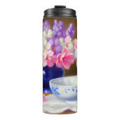 Bouteilles Isothermes Kitten blanc vintage avec ruban violet (Devant)