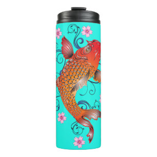 Bouteilles Isothermes Koi poisson oriental floral orange turquoise éléga