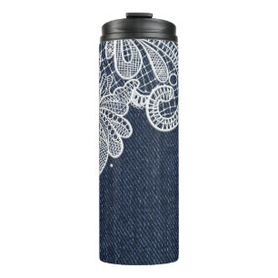 BOUTEILLES ISOTHERMES LACE BLANCHE REGARDEZ LES TEXTURES DE DENIM BLEUS