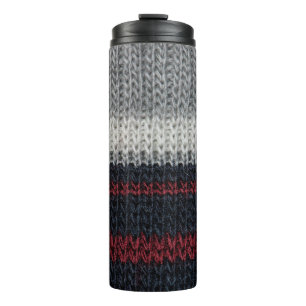 Bouteilles Isothermes Laine de tricot noire et grise avec soie rouge et