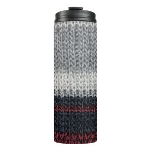 Bouteilles Isothermes Laine de tricot : rouge, rayures blanches.