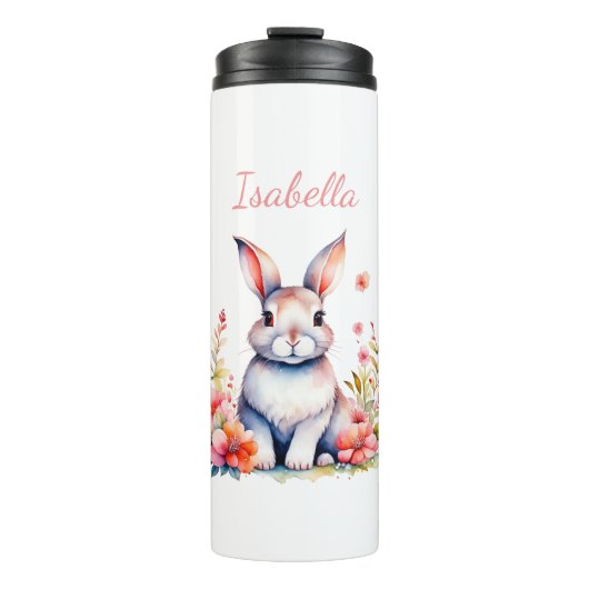 Bouteilles Isothermes Lapin lapin personnalisé en Fleurs roses (Devant)