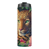 Bouteilles Isothermes Leopard entouré de fleurs tropicales (Devant)