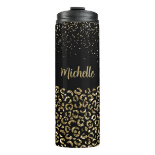 Bouteilles Isothermes Léopard noir paillettes nom personnalisé