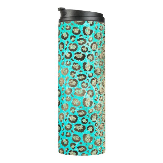 Bouteilles Isothermes Léopard turquoise brillant (Tourné sur la droite)