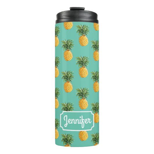 Bouteilles Isothermes Les ananas tropicaux sur Teal | ajoutent votre nom (Devant)