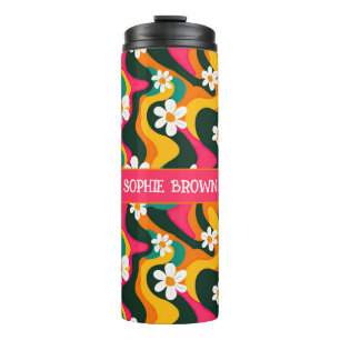 Bouteilles Isothermes les années 70 Floral Retro Motif avec nom coloré