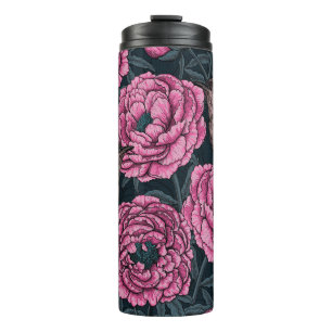 Bouteilles Isothermes Les pivoines et les brins sur gris foncé