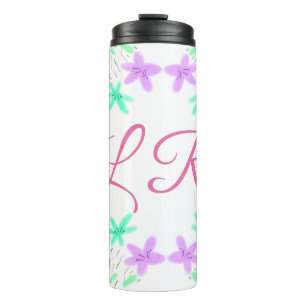 Bouteilles Isothermes lettre de monogramme floral aquarelle rose violet