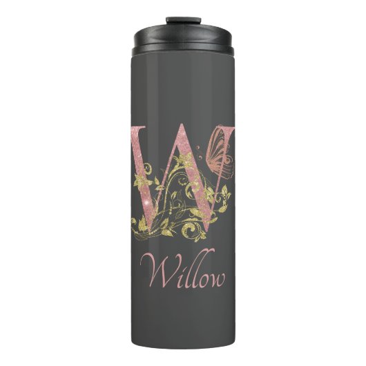 Bouteilles Isothermes LETTRE Florale Parties scintillant rose W (Devant)