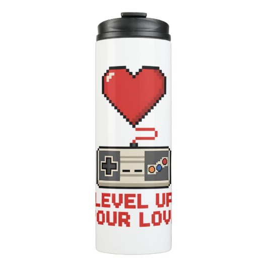 Bouteilles Isothermes Level Up Your Love, Retro Pixel Gaming Design (Devant)