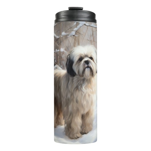 Bouteilles Isothermes Lhassa Apso Laisse Neige Noël (Devant)