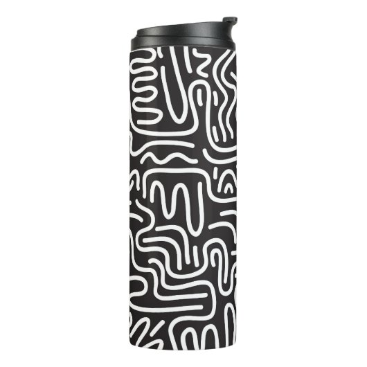 Bouteilles Isothermes Lignes ondulées de doodle rétro : Monochrome (Tourné sur la gauche)