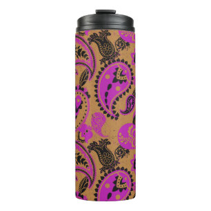 Bouteilles Isothermes Linocut Paisley Traditionnel Vivid Moutard Rose