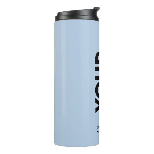 Bouteilles Isothermes Logo et texte personnalisés en bleu clair (Tourné sur la gauche)