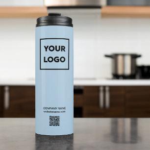 Bouteilles Isothermes Logo professionnel personnalisé QR Code sur bleu c