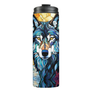 Bouteilles Isothermes Loup gris dans le regard en verre tendu de la forê