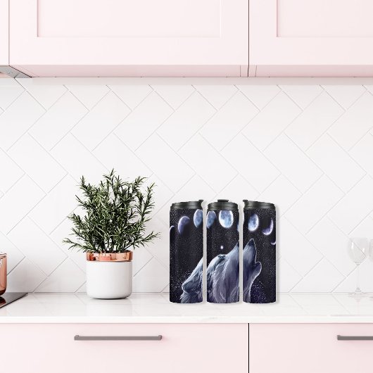 Bouteilles Isothermes Loup hurlant avec les phases de la lune