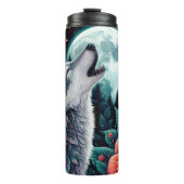 Bouteilles Isothermes Loup Lune hurlant la nuit florale (Devant)