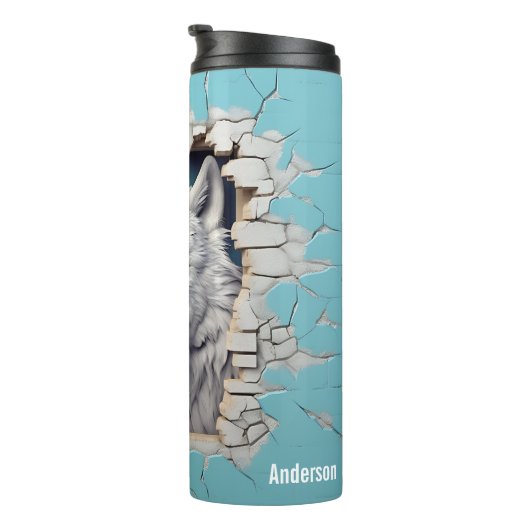 Bouteilles Isothermes Loup moderne bleu animal 3D (Tourné sur la droite)