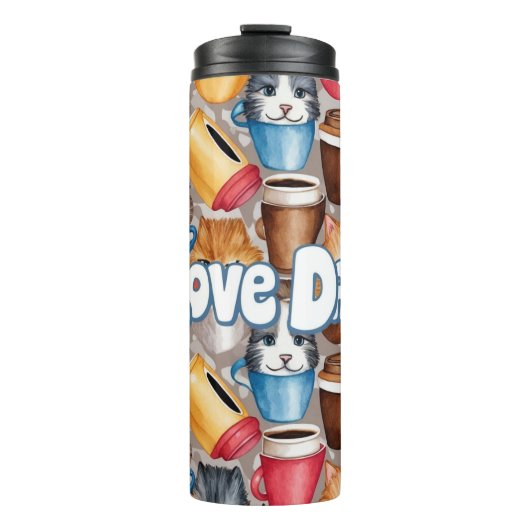 Bouteilles Isothermes "Love Dad" Playful Cats and Coffee Pattern (Devant)