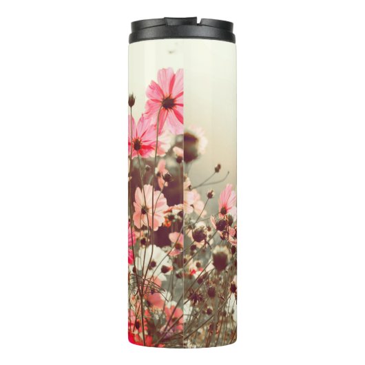 Bouteilles Isothermes Lumière du matin, cosmos rose fleurissant. (Dos)