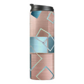 Bouteilles Isothermes Luxe Abstrait | Blush Rose Gold et Turquoise Géomé (Tourné sur la droite)