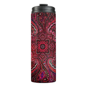 Bouteilles Isothermes Magique Rouge Paisley sur Fond Noir