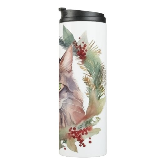 Bouteilles Isothermes Maine Coon Chat Noël Wreath Festive Kitten (Tourné sur la droite)