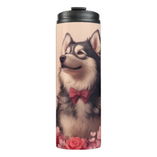 Bouteilles Isothermes Malamute d'Alaska avec des roses - Saint-Valentin