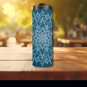 Bouteilles Isothermes Mandala floral bleu élégant