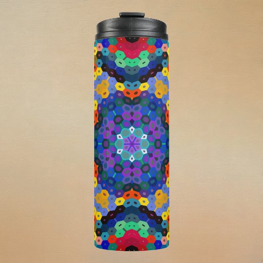 Bouteilles Isothermes Mandala Hexagonal Bleu Jaune Rouge et Vert