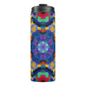 Bouteilles Isothermes Mandala Hexagonal Bleu Jaune Rouge et Vert (Devant)