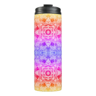 Bouteilles Isothermes Mandala kaléidoscopique en bleu, jaune et rose