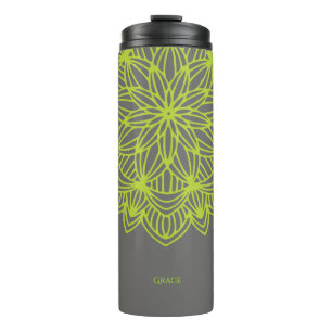 Bouteilles Isothermes Mandala Lime Green Grey Personnalisé Élégant