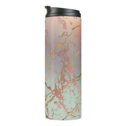 Bouteilles Isothermes Marbre beige élégant | Mint Sage Green Rose Gold (Tourné sur la droite)