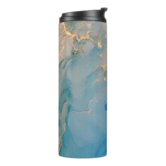 Bouteilles Isothermes marbre bleu Abstrait avec or parties scintillant (Tourné sur la gauche)