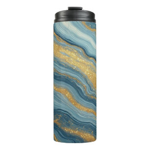 Bouteilles Isothermes Marbre Bleu Abstrait Avec Veines D'or