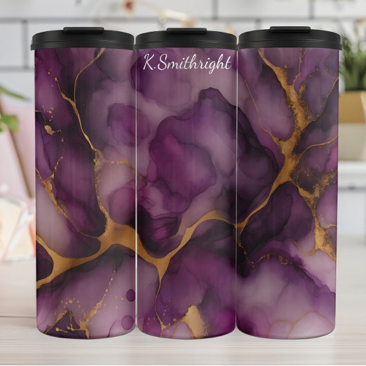 Bouteilles Isothermes Marbre d'or violet Abstrait